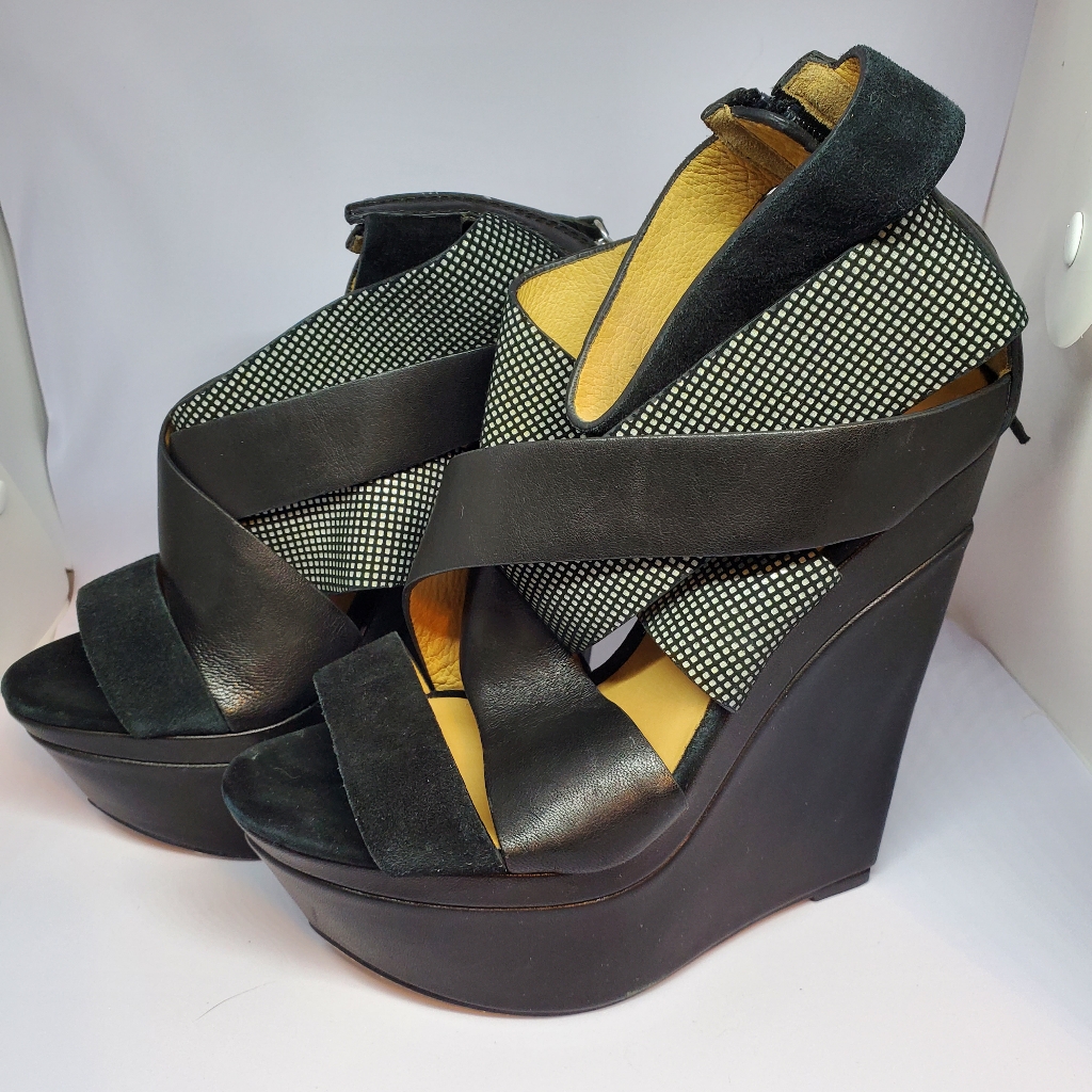 L.A.M.B. Houndstooth Print Wedge Heels